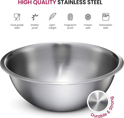 FineDine Stainless Steel Mixing Bowls Set, Dishwasher Safe, 6 Piece Metal Mixing Bowls For Kitchen, Nesting, Large, Small, Big Food Prep, Cooking, Baking