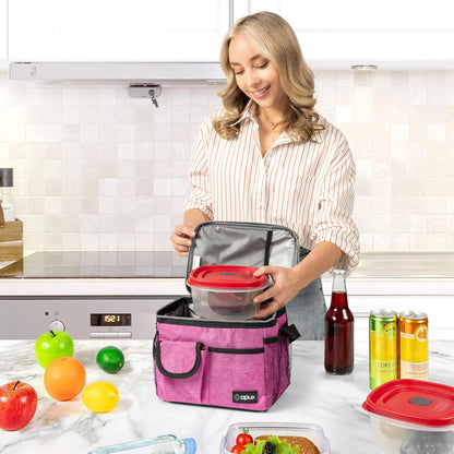 opux Insulated Lunch Bag for Men Women, Leakproof Black Lunch Box for Work, Portable Soft Lunch Cooler Bag with Shoulder Strap, Adult Lunchbox Lunch Pail for Kid Boy Girl School, 14 Can/8L