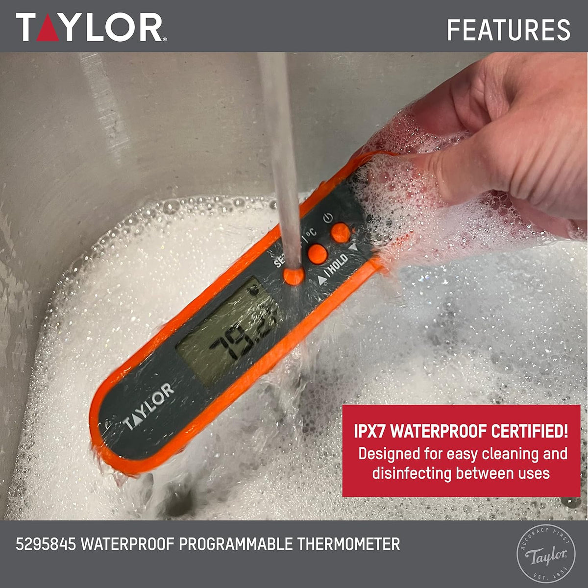 Taylor Digital Programmable Folding Stem Meat Thermometer - Orange