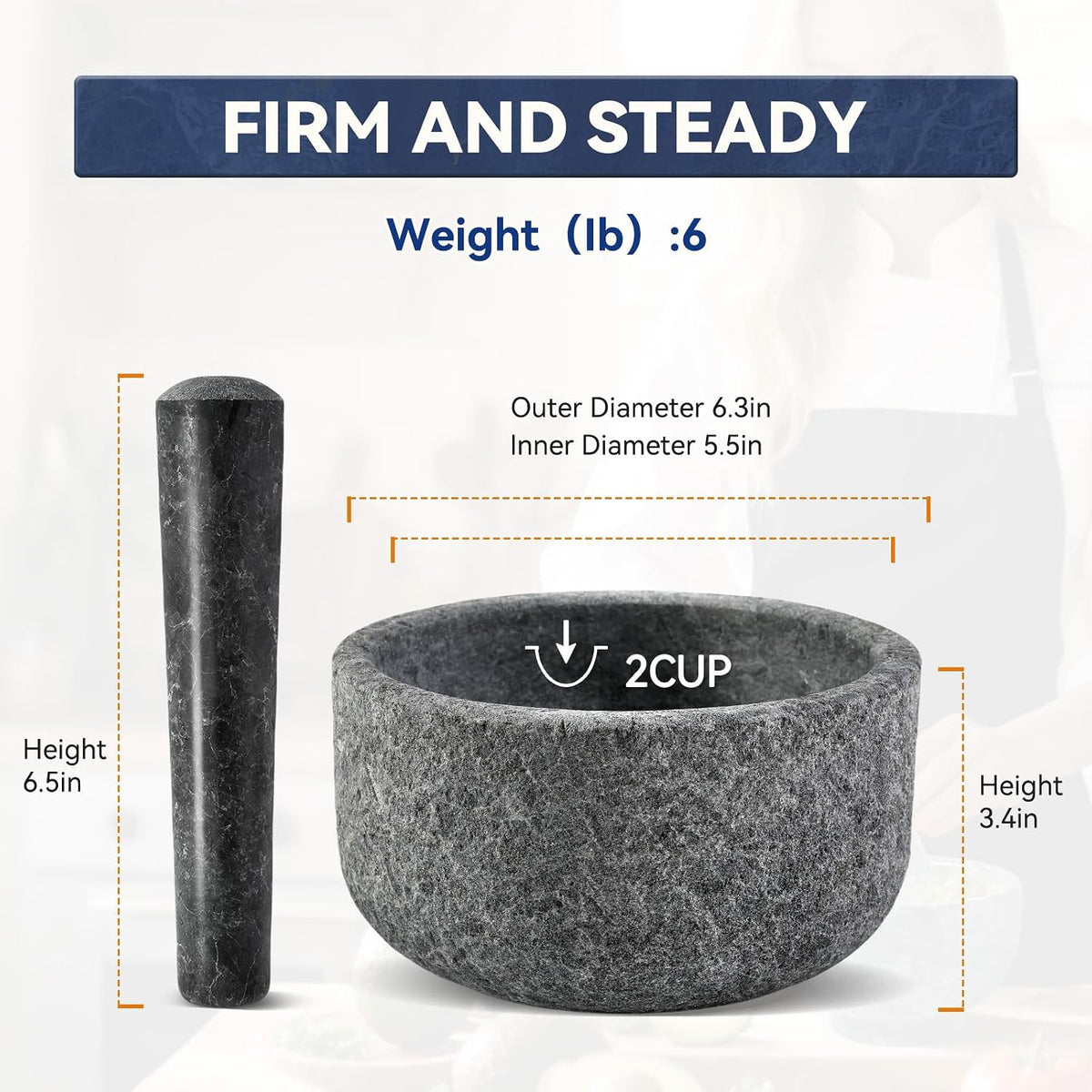 Koville Luxury Marble Mortar and Pestle Set, 7"-4cups Grinder Bowl for Guacamole, Salsa, Pill Crusher, Spice, Herb, Garlic, Nut, Heavy Duty Grinder for Kitchen