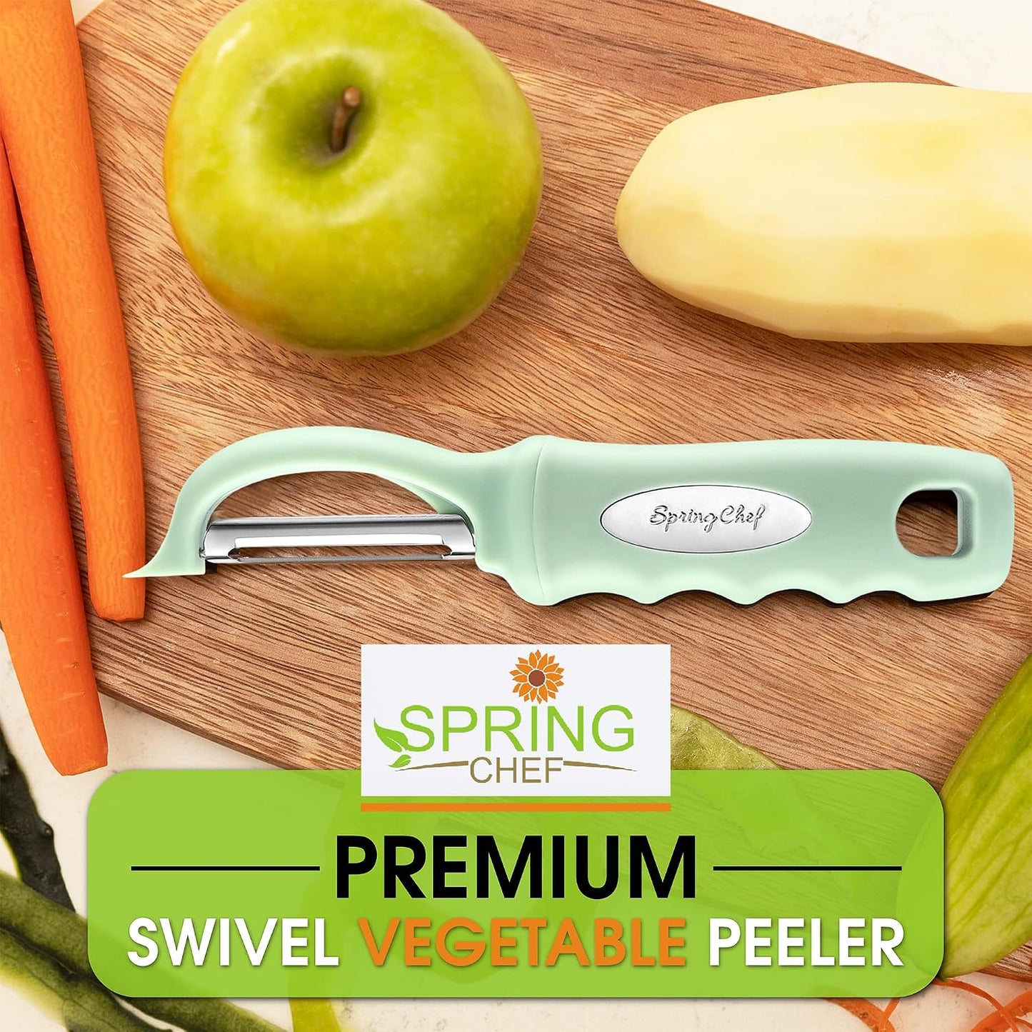 Spring Chef Premium Swivel Vegetable Peeler, Soft Grip Handle and Ultra Sharp Stainless Steel Blades - Perfect Kitchen Peeler For Veggie, Fruit, Potato, Carrot, Apple - Mango
