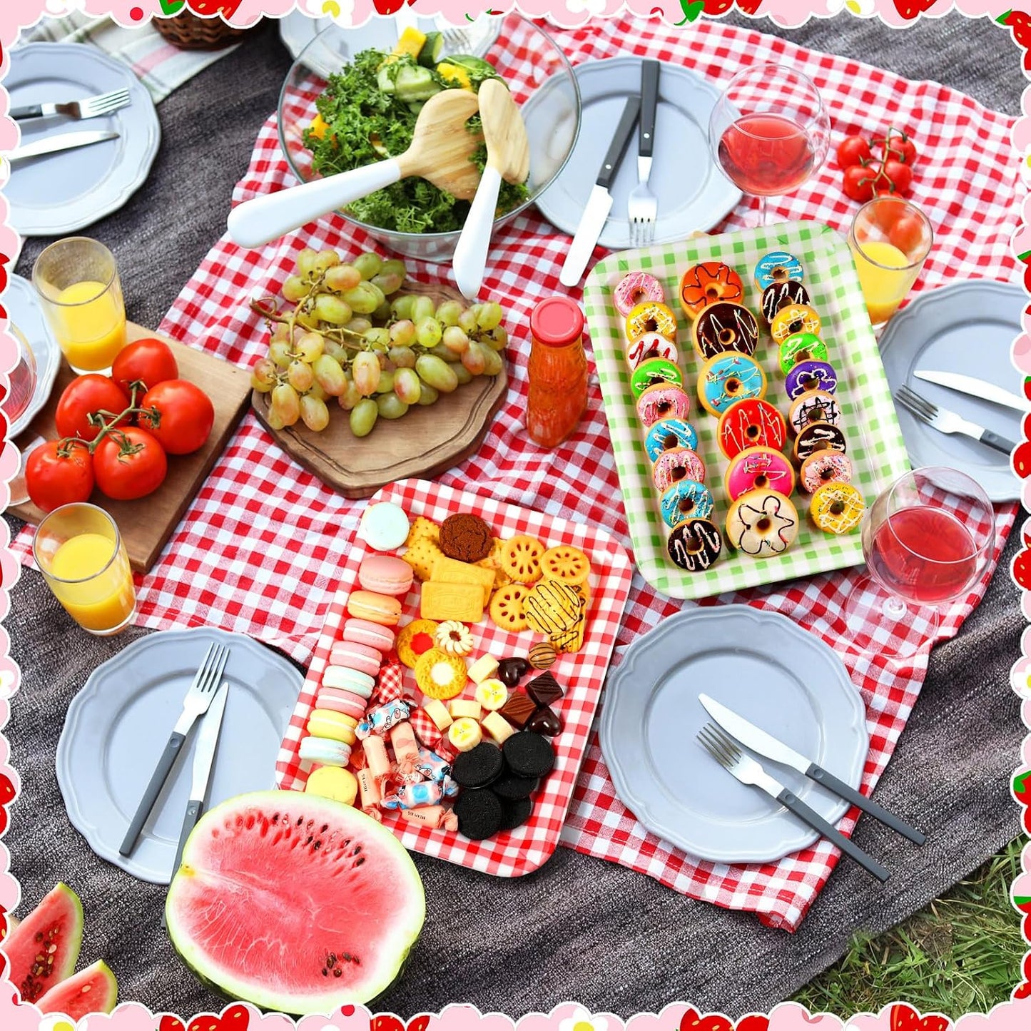 Tioncy 3 Pcs Strawberry Birthday Party Plates Pink Plastic Serving Tray for Summer Berry First Birthday Decoration, 13 x 10 Inch