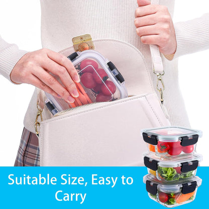 Bariatric Meal Prep Containers 3 Pack, 8 oz Portion Control Containers for Bariatric Meals with Two 4 oz Compartments, Reusable Glass Snack Food Containers with Lids (Pink)