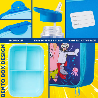 Get Trend SpongeBob Squarepants Water Bottle Lunch Box Lunch Bag Kids Set 3 Pcs Insulated Snack Bag for School Travel Gifts for Kids (Blue SpongeBob)