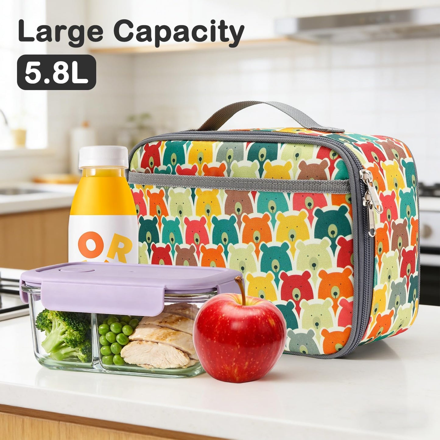 FlowFly Kids Lunch box Insulated Soft Bag Mini Cooler Back to School Thermal Meal Tote Kit for Girls, Boys, Black
