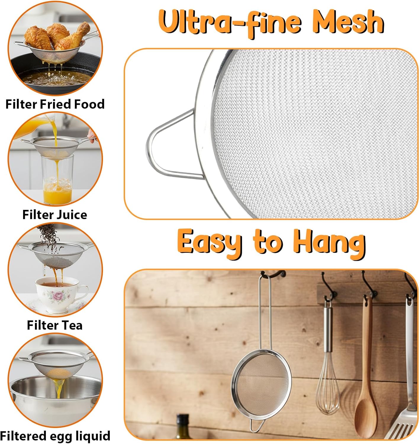 7Pcs Stainless Steel Colander Set, Rice Strainer with Mixing Bowl, 3/4/5QT Large Capacity Microporous Colander with Handle, Mesh Strainer for Washing and Draining Vegetables, Fruit, Dishwasher Safe