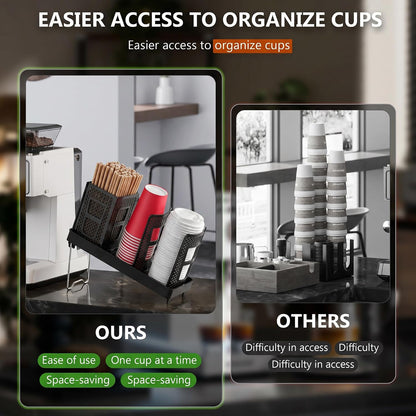 Paper Cup and Lid Holder, Disposable Coffee Cup Dispenser, 3-Slot Upright Paper Cup Dispenser for Coffee Stations, Kitchens, Bars, Restaurants, Lounges (Black)