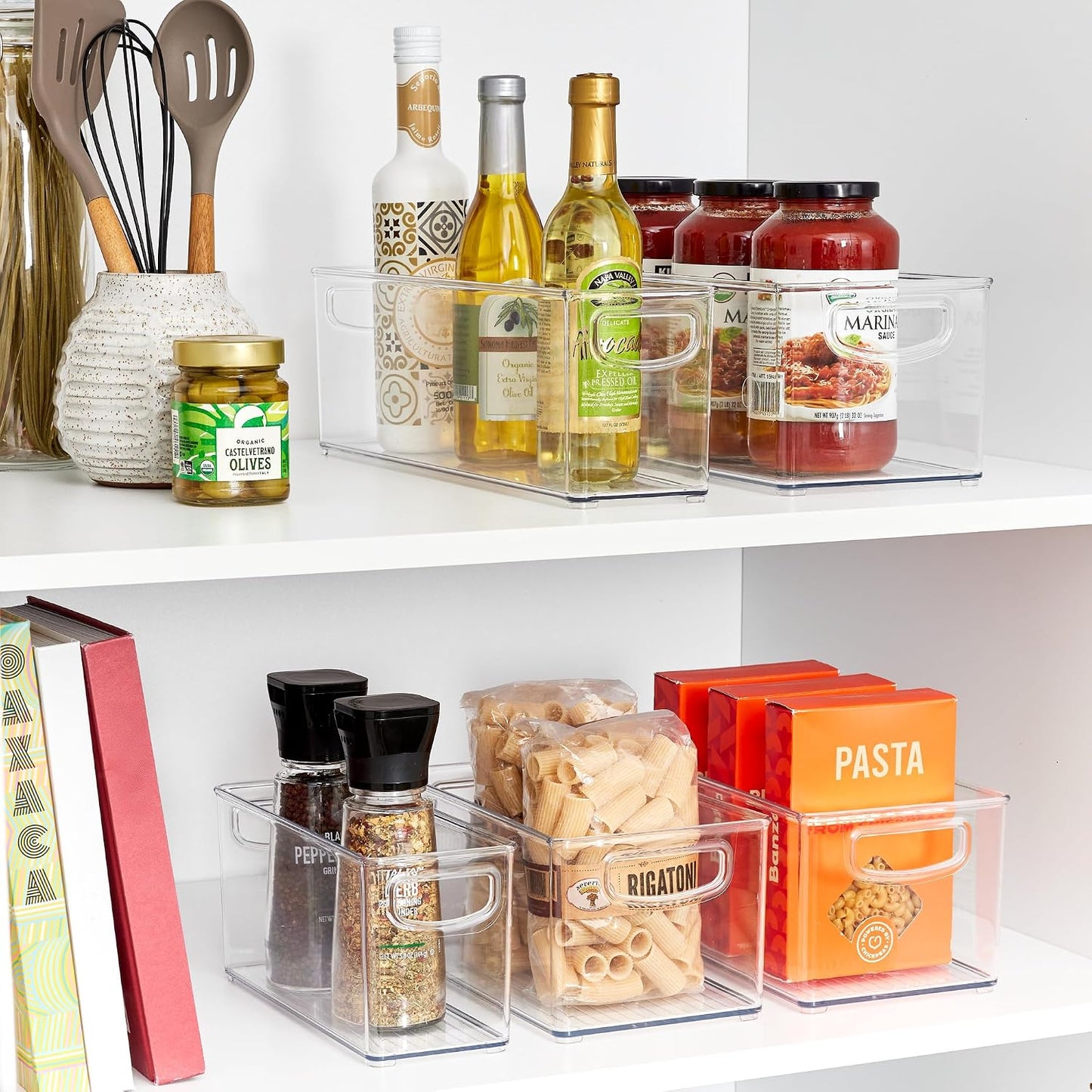 iDesign Stackable Pantry Bins with Handles, 4 Small and 4 Medium Bins, 8 Pack, Clear, Made in USA