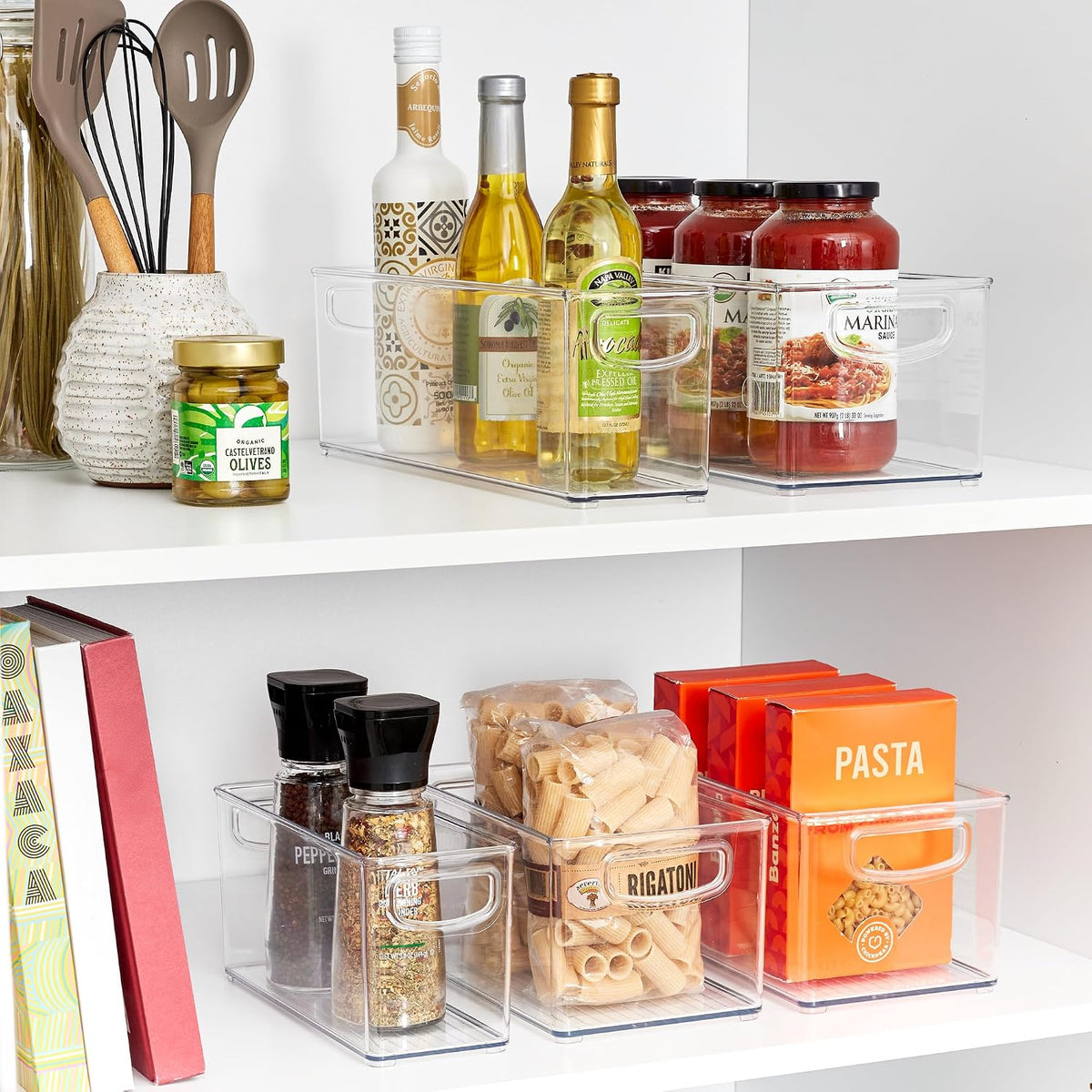 iDesign Stackable Pantry Bins with Handles, 4 Small and 4 Medium Bins, 8 Pack, Clear, Made in USA
