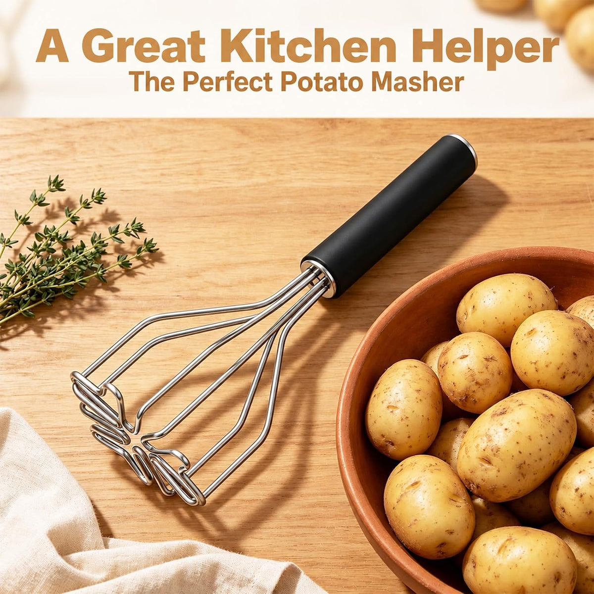 Stainless Steel Potato Masher Kitchen Tools for Potatoes, Veggies, Eggs