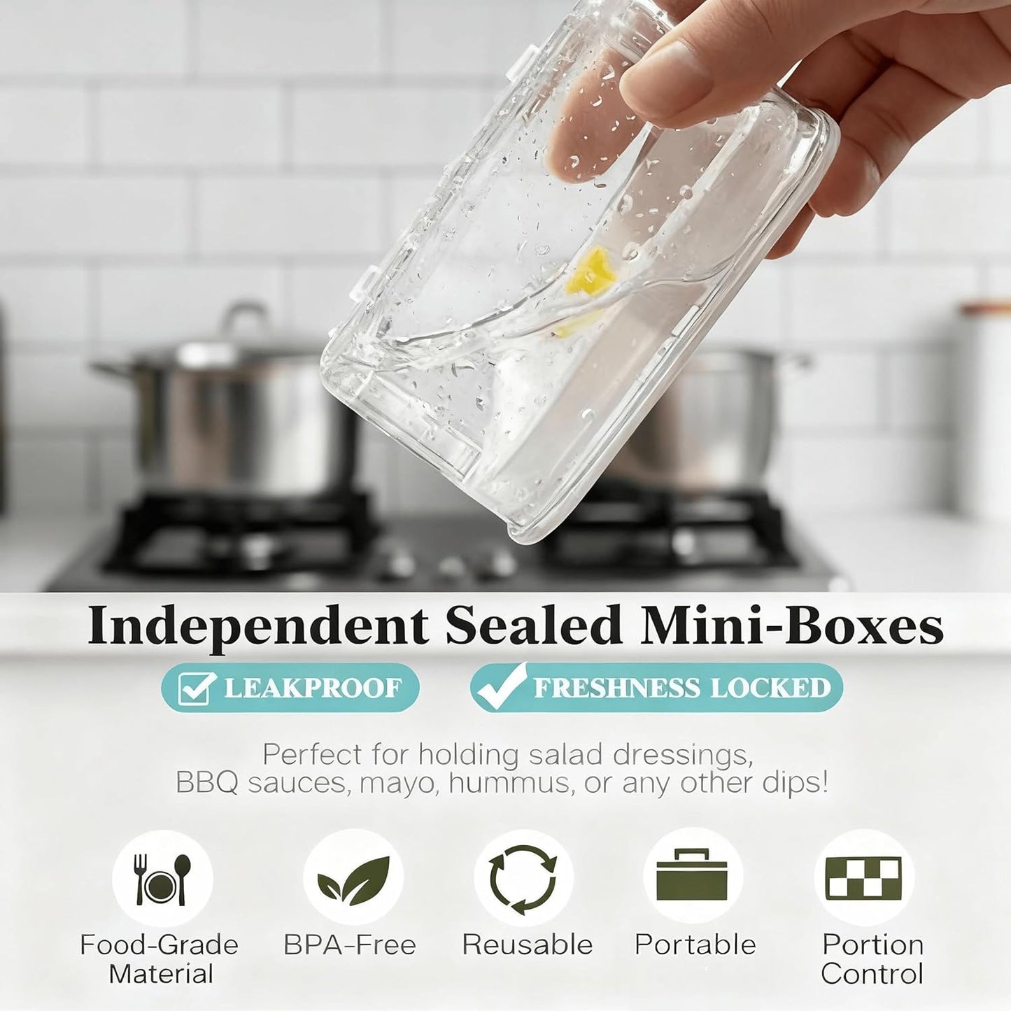 Premium Leak-Proof Snackle Box Container with 8 Clear Compartments & 8 Airtight Lids | Portable Clear Snack Tray with Lid & Handle | Divided Serving Tray for Fruits, Snacks, Sauces, Veggie & More