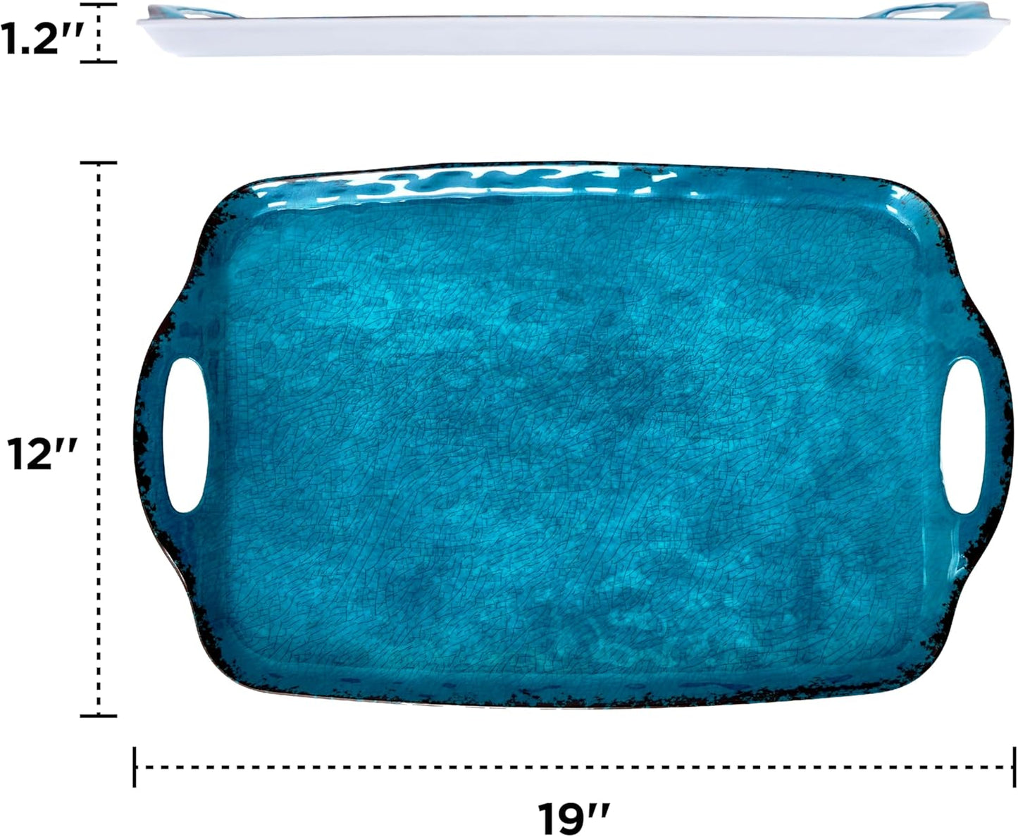 TP Large Serving Trays with Handles, 19" x 12" Melamine Serving Platters for Food, Turkey, Set of 2 Rectangular Trays for Party, Pure White