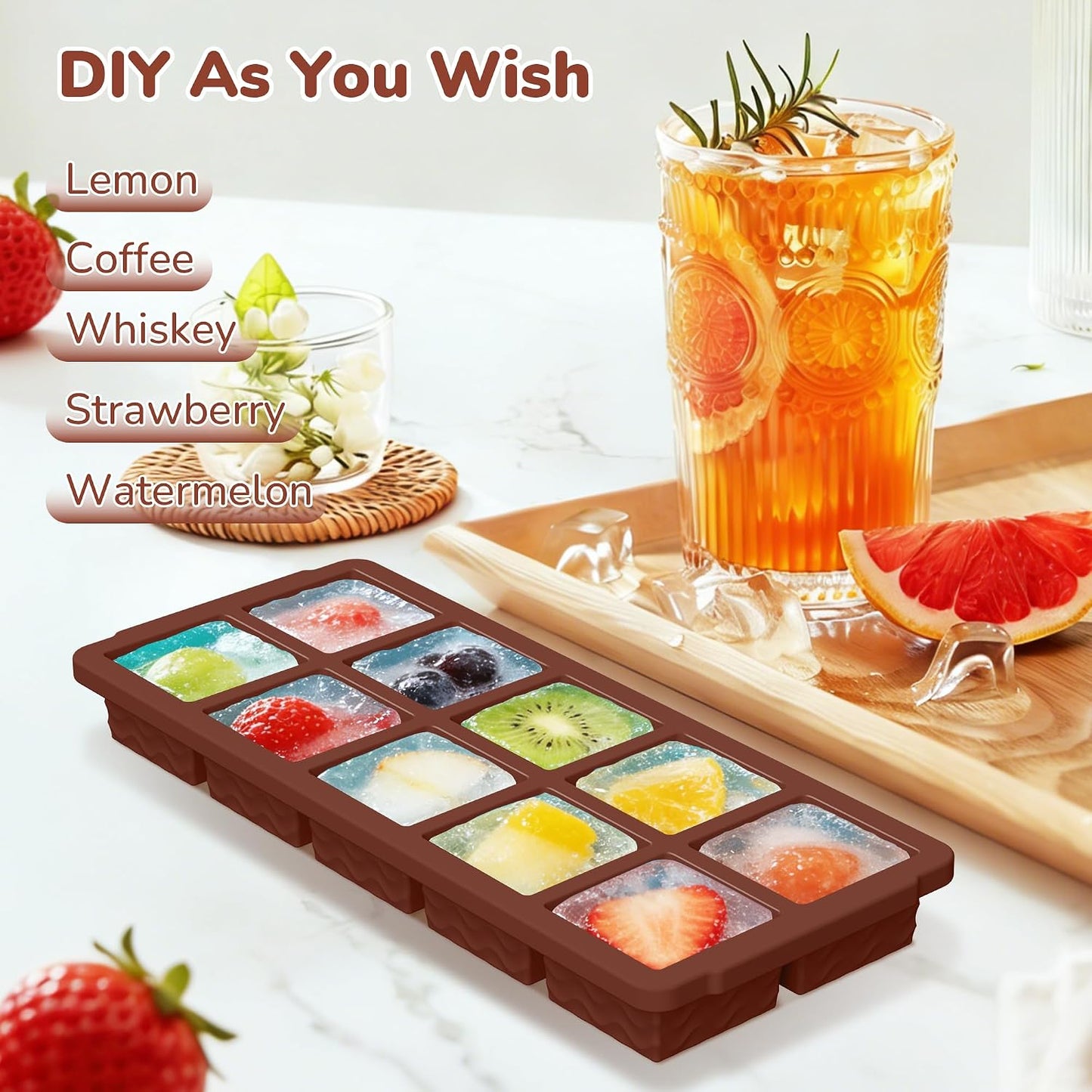 Silicone Freezer Trays with Lid (4-Pack), 1-Cup, 2-Cup, 1/2-Cup & 2-Tbsp Silicone Freezer Molds, Stackable Soup Freezer Meal Prep Containers,Ice Cube Tray for Making Sauce,Smoothies,Yogurt Bites