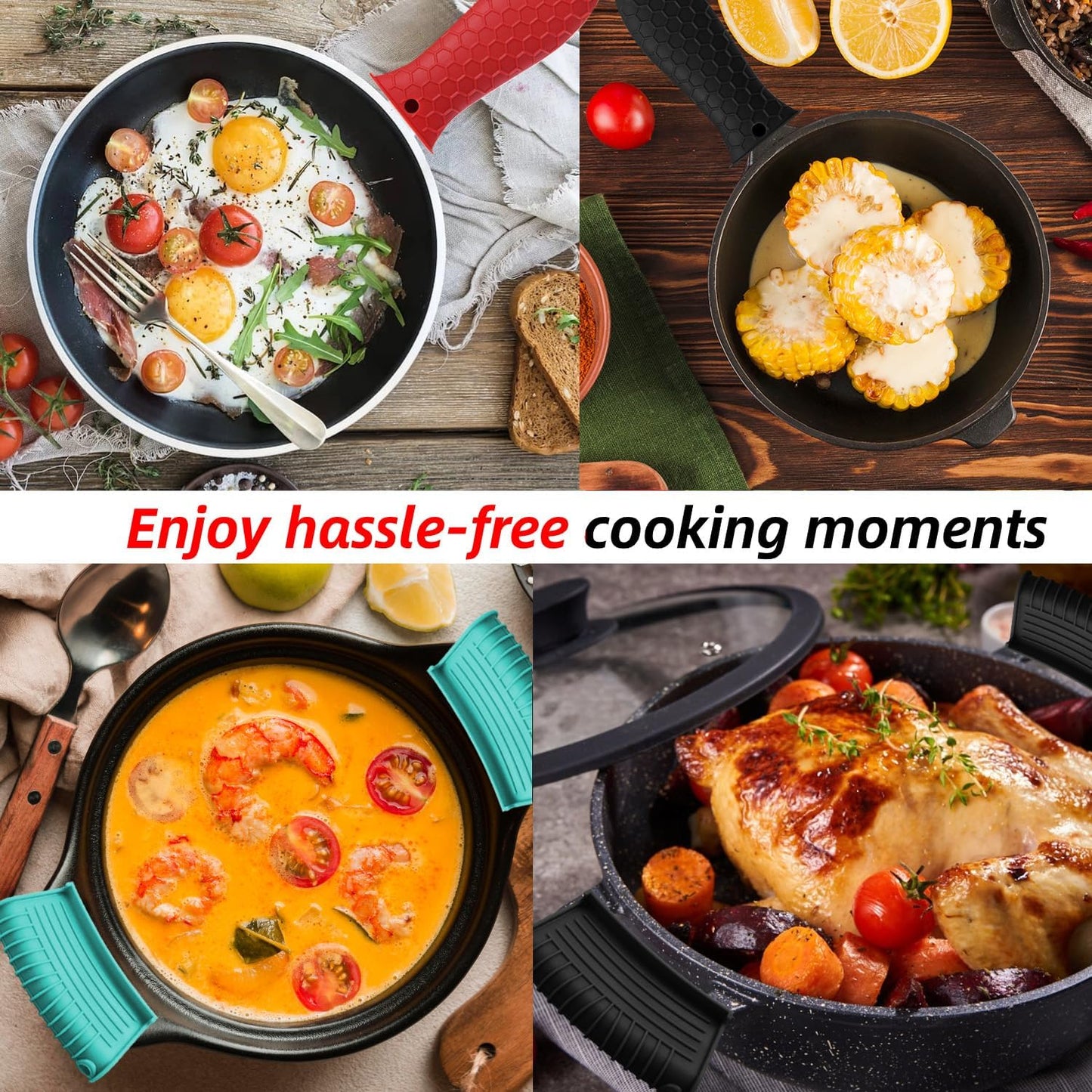 4 Pack Silicone Hot Handle Holder Cover Cast Iron Handle Cover Silicone Pot Holders Heat Resistant Assist Pan Handle Sleeve Non-Slip Pot Handle Covers for Cast Iron Skillet Metal Pan(Black)