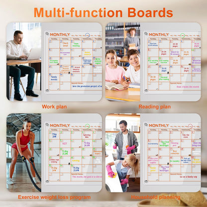 Magnetic Acrylic Clear Fridge Calendar Planner Note Board Set for Fridge,8Colors Markers,Erase Towel (Clear, Monthly & Weekly)