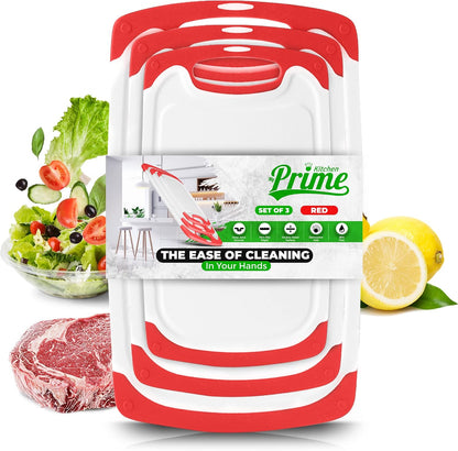 Plastic Cutting Boards for Kitchen, with Grips – Set of 3 Dishwasher-Safe, Non Slip Cutting Board with Juice Groove – Thick, Durable Cutting Boards for Meat and Vegetables by My Prime Kitchen, Black