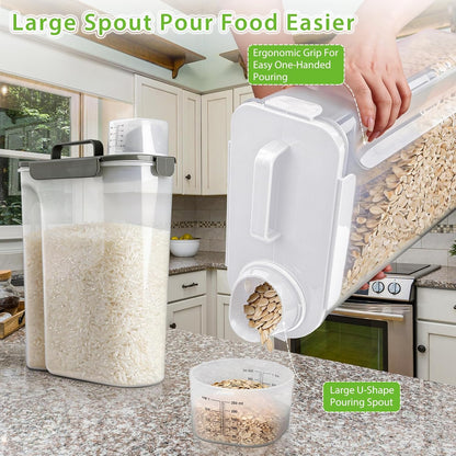Viretec Rice Storage Container, 15 to 20lb Dry Food Airtight Dispenser, Pet Dog Cat Food Canister, BPA Free Clear Plastic Kitchen and Pantry Bin for Oatmeal, Cereal, Pasta, Flour Pack of 2 Grey