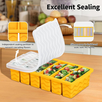 4-Pack Silicone Freezer Trays with Lid,2*【2 Large 2-Cup(500ml)&6 Small 1/2-Cup(125ml)】Soup Freezer Container Molds,Ice Cube Tray For Meal Prep&Freezing Soup,Stews,Sauces,Oven&Dishwasher-Safe