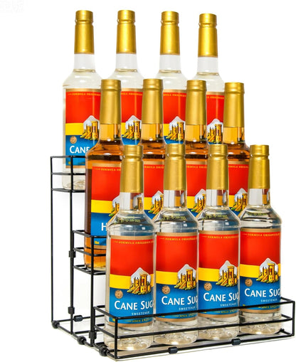 8 Bottles Coffee Syrup Rack Organizer, Coffee Syrup Stand Holder, 2 Tier Coffee Syrup Organizer for Coffee Bar Station, Wine Rack for Countertop, Bottle Display Shelf for Cocktail, Dressing