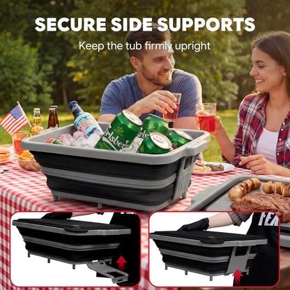 Feasto Collapsible BBQ Prep Tubs with Cutting Board, 9-IN-1, 2 Tubs Portable Grill Prep Station with Side Brackets, Lids, Knives, Meat Claws and Drain Rack, Space-Saving for Kitchen & Camping, Black