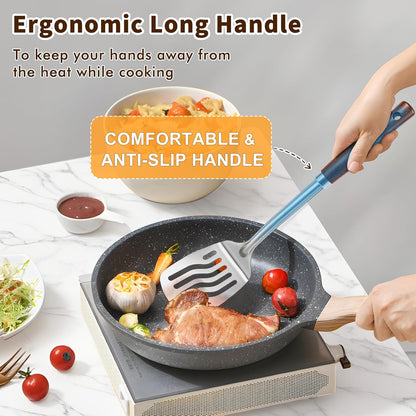 2 Pcs Stainless Steel Spatulas Set, Metal Spatula Solid & Slotted Turner, Heavy Duty Sturdy Spatula for Kitchen Use, High Heat Resistant Cooking Utensils for Fish Eggs Pancakes, Easy to Clean, Silver