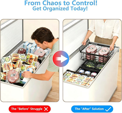 Freezer Organizer Bins, 6-Pack for Chest Freezers | Stackable & Expandable Storage Container with Handles | White Foldable Baskets for 10-20 Cu. Ft. | for Sorting Frozen Meats