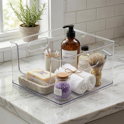 BINO | Stackable Plastic Storage Bins, Clear | THE CLARUS COLLECTION | Pantry Organizers and Storage Containers | Fridge Organizer Bins | Kitchen Cabinet Organizer | Medicine Cabinet Bin