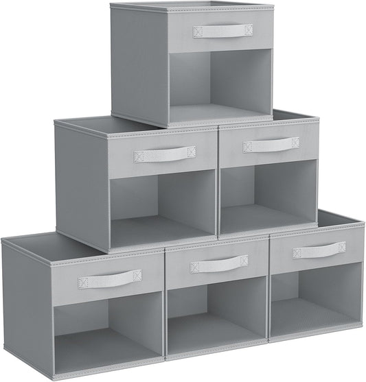 DIMJ Storage Cubes, 11x 11 inch Cube Storage Bin, 6 Pack Closet organizers and storage Bins with Window, Collapsible Baskets with Handle for Shelves, Clothes, Toys, Books (Grey)