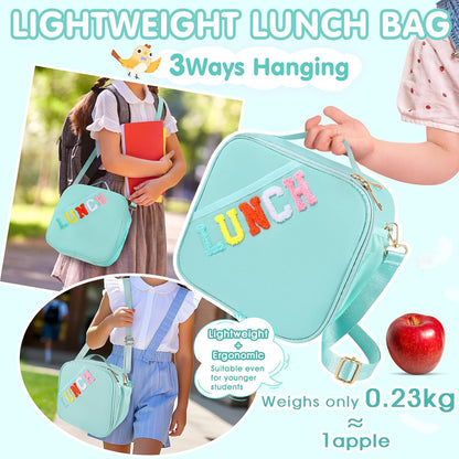 Nsrzua Lunch Bag Kids-Kids Insulated Lunch Bag with Adjustable Strap - Reusable Leakproof Lunch Box for Girls, Preppy School Lunch Tote for Travel, Picnic,School & Winter Camp