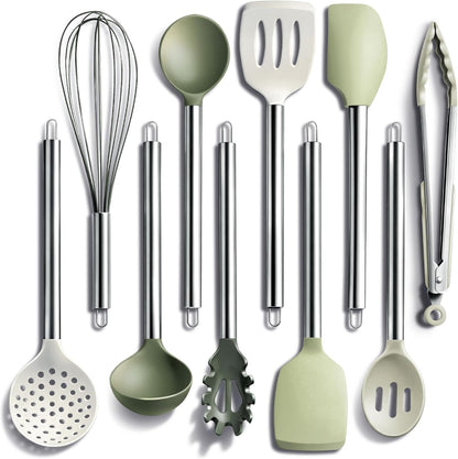 COOK WITH COLOR Silicone Cooking Utensils, Kitchen Utensil Set, Easy to Clean Silicone Kitchen Utensils, Cooking Utensils for Nonstick Cookware, Kitchen Gadgets Set, 38 Piece, Mint