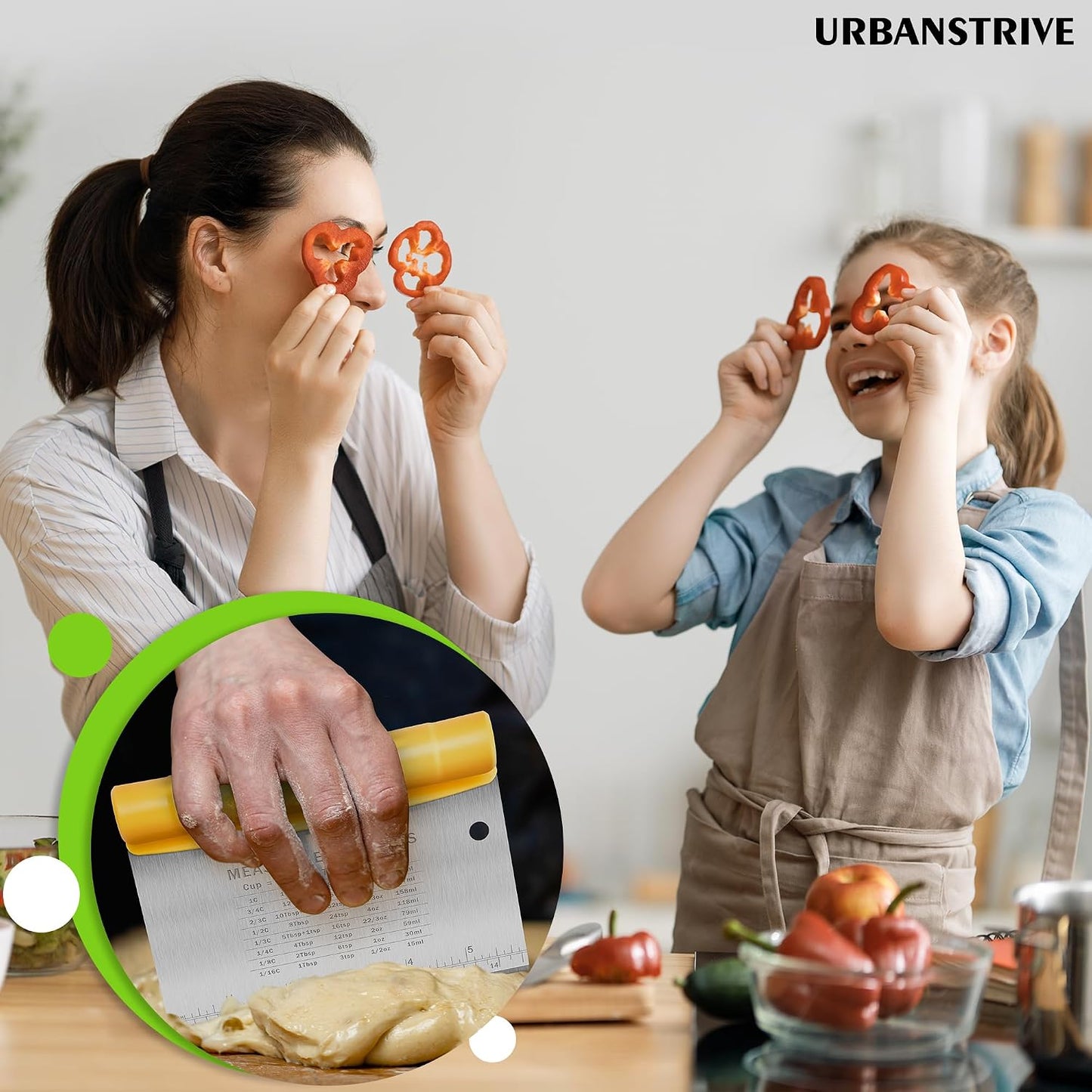 Urbanstrive Bench Scraper for Baking, Stainless Steel Dough Cutter and Scraper Tool Kitchen, Kitchen Scraper Food Scraper Tool Pizza Cutter Food Chopper, Multi-Purpose Kitchen Gadgets, Black