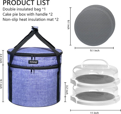 2 Pack Pie Containers with Lids and Handles, Includes Insulated Bags and Non-Slip Heating Pads, BPA Free Pie and Cheesecake Containers, Thanksgiving Gifts (Purple)
