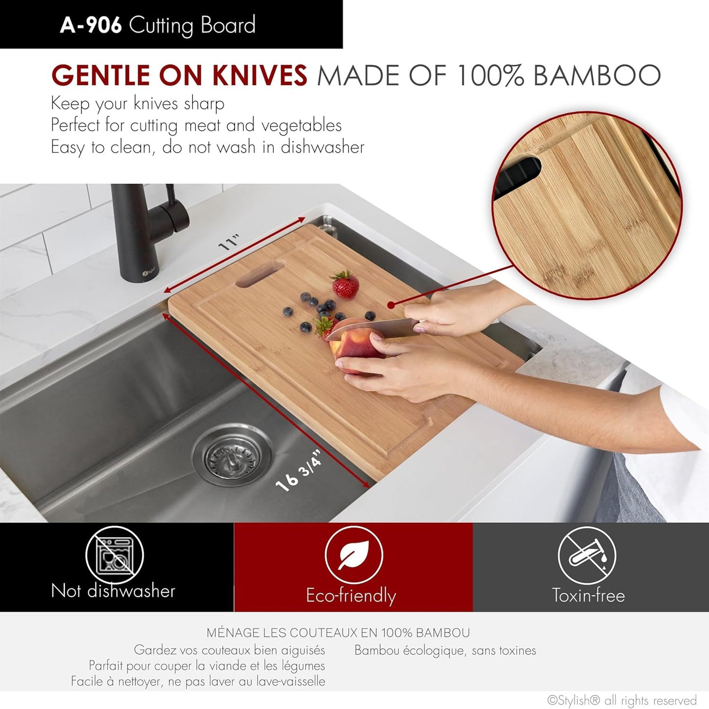 STYLISH Wotkstation Kitchen Sink Accessories Kit Included Stainless Steel Colander Over The Sink Drying Rack and Cutting Board, A-919KIT