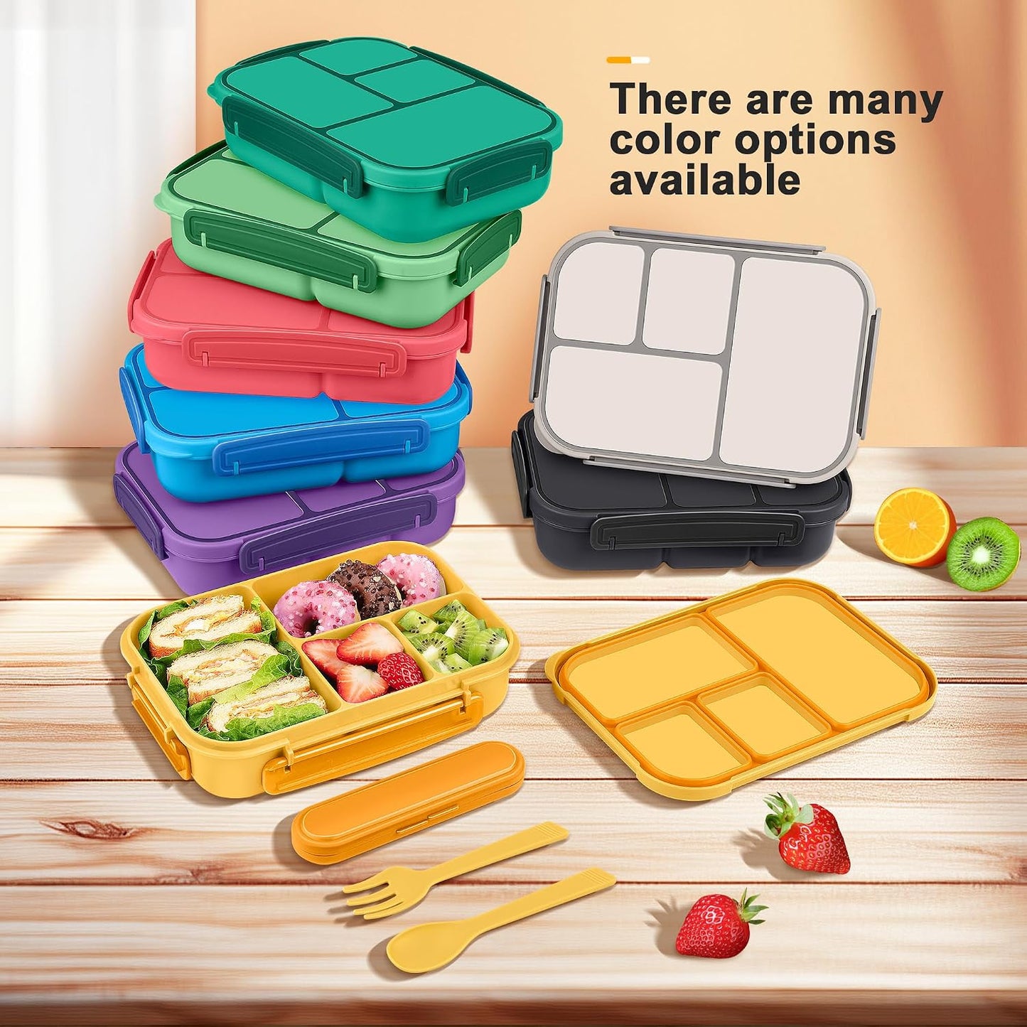 Amathley Lunch Box Kids,Bento Box Adult,Leakproof Lunch Containers for Adults/Kids/Toddler,1200ML-4 Compartments bento Lunch box with Utensil,Microwave & Dishwasher & Freezer Safe (Pink Berry)