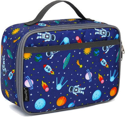 FlowFly Kids Lunch box Insulated Soft Bag Mini Cooler Back to School Thermal Meal Tote Kit for Girls, Boys, Astronaut - Colors A