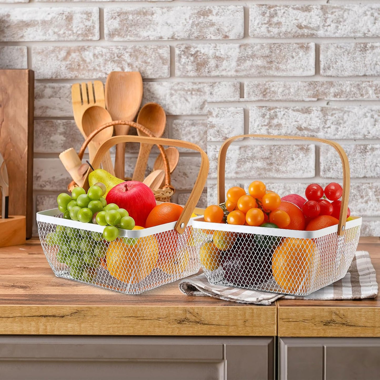 6 Pcs Metal Mesh Steel Basket with Handle Small Shopping Baskets Square Wire Harvest Storage for Kitchen Storage Garden Picnic Bathroom Organizing, 8.46 x 8.46 x 4.13 Inch(Black)