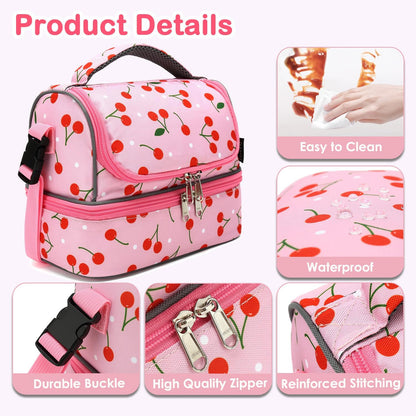 FlowFly Kids Double Decker Cooler Insulated Lunch Bag Large Tote for Boys, Girls, Men, Women, With Adjustable Strap, Unicorn