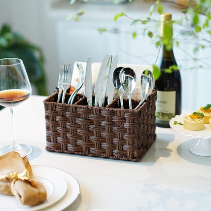 GRANNY SAYS Wicker Utensil Caddy - Picnic Basket with Handle, Organizer for Kitchen Table or Cabinet, Silverware Holder for Parties