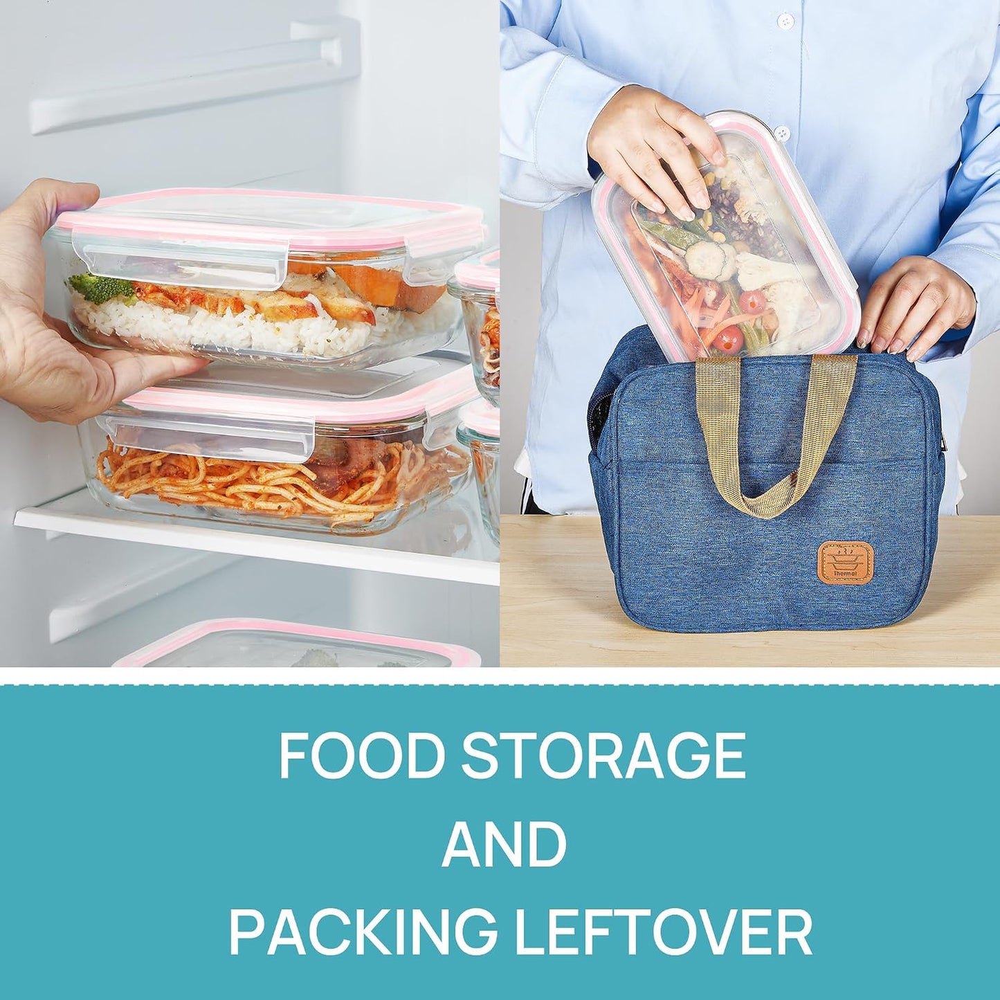Vtopmart 5 Pack 35oz Glass Food Storage Containers with Lids, Meal Prep Containers, Airtight Reusable Lunch Container Set, Safe for Oven, Microwave, Freezer, and Dishwasher, Grey