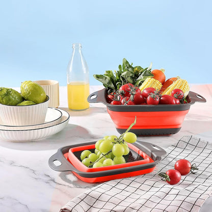 2 PCS Collapsible Colander, Collapsible Strainers for Kitchen, 11.5 inch Silicone Strainer and 9.5 inch Silicone Colander for Draining Vegetable fruit, Kitchen Food Strainer, Blue (Green)