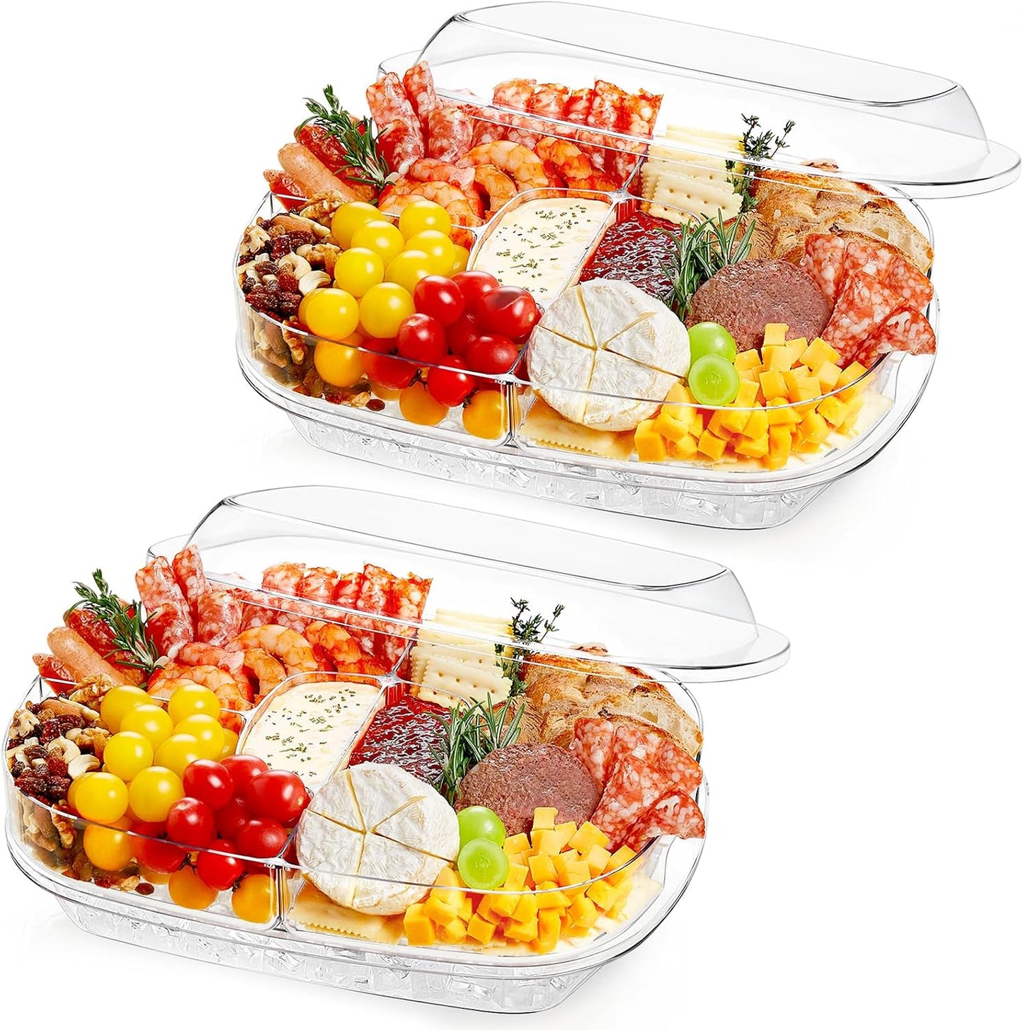 Lifewit Chilled Serving Tray for Parties, 15" Divided Shrimp Cocktail Serving Dish with Lid, Plastic Taco Platter, Ice Serving Bowl for Veggie, Fruit, Salad, Mimosa Bar Supplies in Party/Buffet
