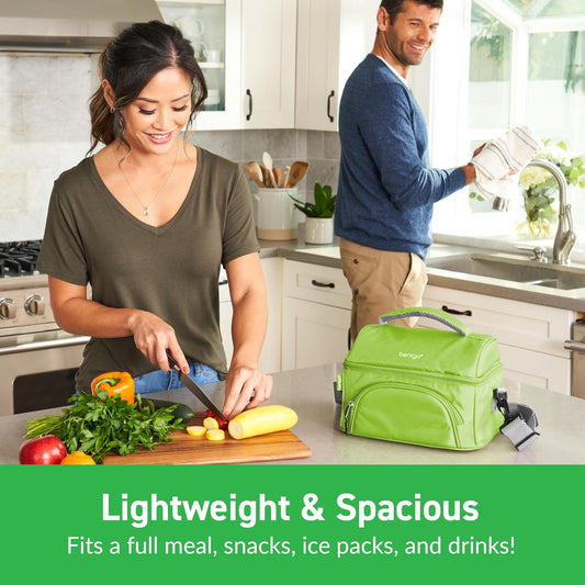 Bentgo Deluxe Lunch Bag - Durable and Insulated Lunch Tote with Zippered Outer Pocket, Internal Mesh Pocket, Padded & Adjustable Straps, & 2-Way Zippers - Fits Most Lunch Boxes (Green)