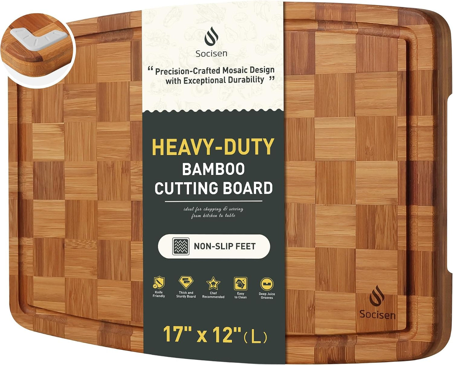 3 Pack Bamboo Cutting Board Set Non Toxic Wooden Cutting Board for Kitchen Non Slip Solid End Grain Thick Wood Juice Groove Chopping Board Edge Grain Teak Smart Marble Flexible Round Stone Metal