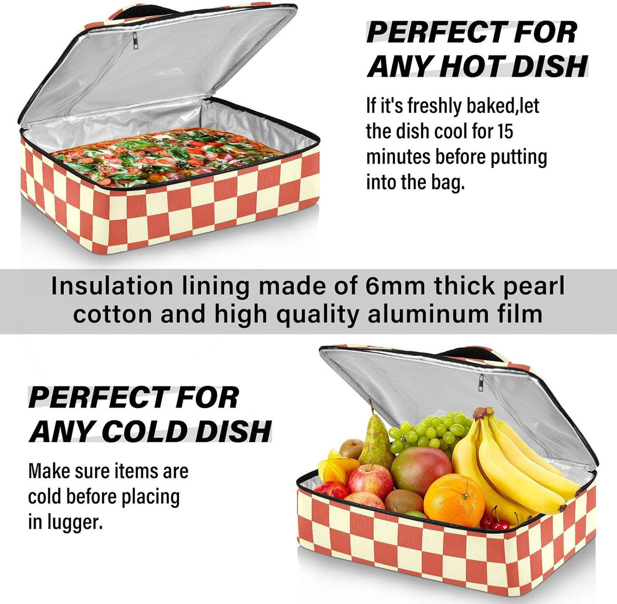Casserole Carrier Insulated Yellow Lemon Blue Bows Dish 9x13 with Lid Party Travel Warmer Bag for Hot or Cold Food Lasagna Pizza Holder Tote - Colors B