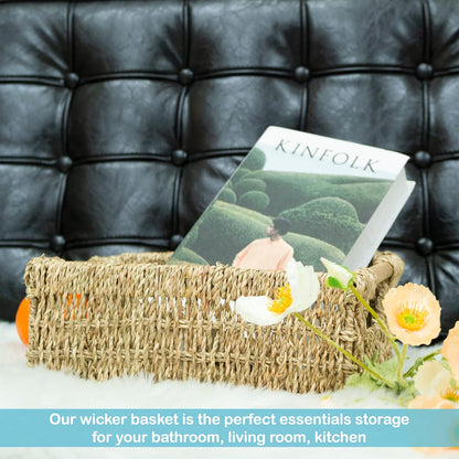 VATIMA Water Hyacinth Storage Baskets with Large Open-Front for Kitchen, Decorative for Living Room, 13.4” x 9.5” x 5.5”, 2 Pack