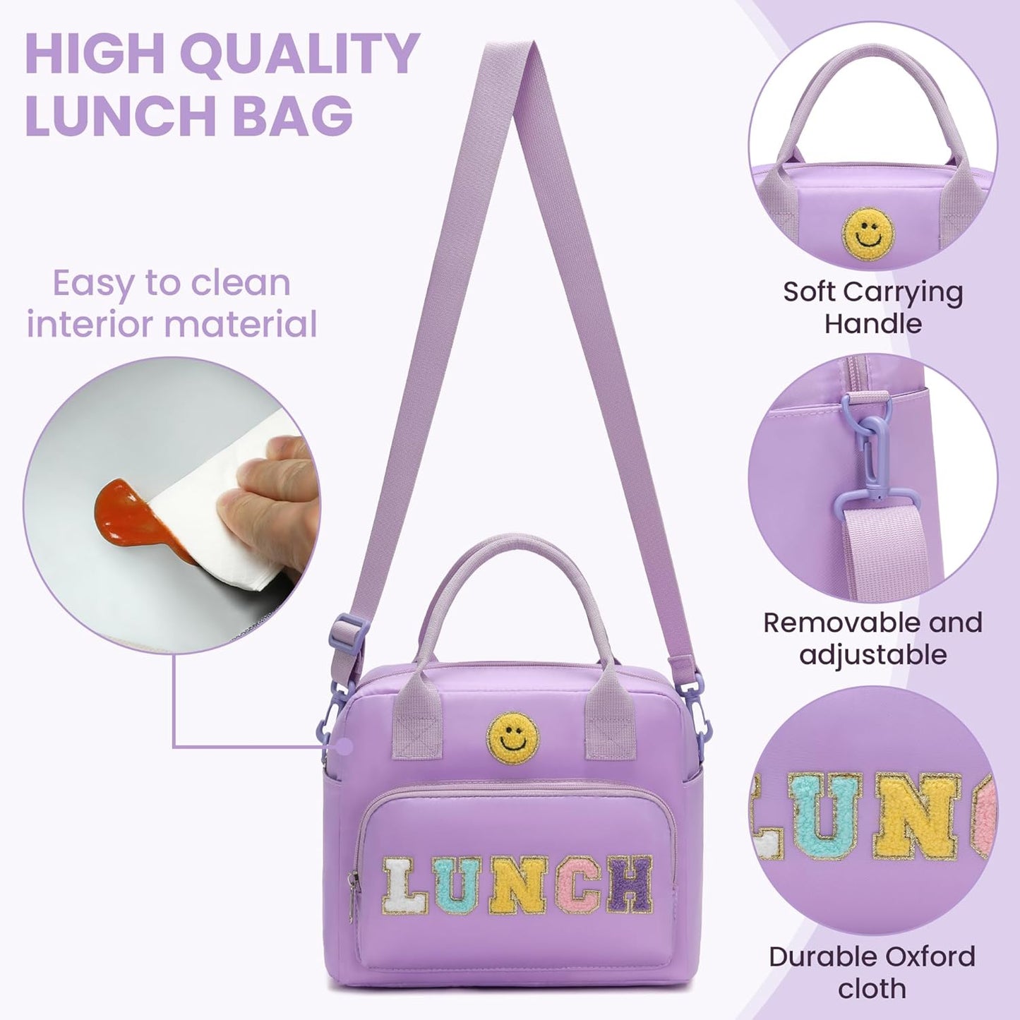 RLGPBON Insulated Lunch Bag Teen Girls, Preppy Lunch Box Large Insulated Lunch Bag Reusable Lunch Tote Bag, Preppy LunchBag for Girls School Travel Picnic