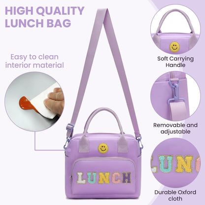 RLGPBON Insulated Lunch Bag Teen Girls, Preppy Lunch Box Large Insulated Lunch Bag Reusable Lunch Tote Bag, Preppy LunchBag for Girls School Travel Picnic