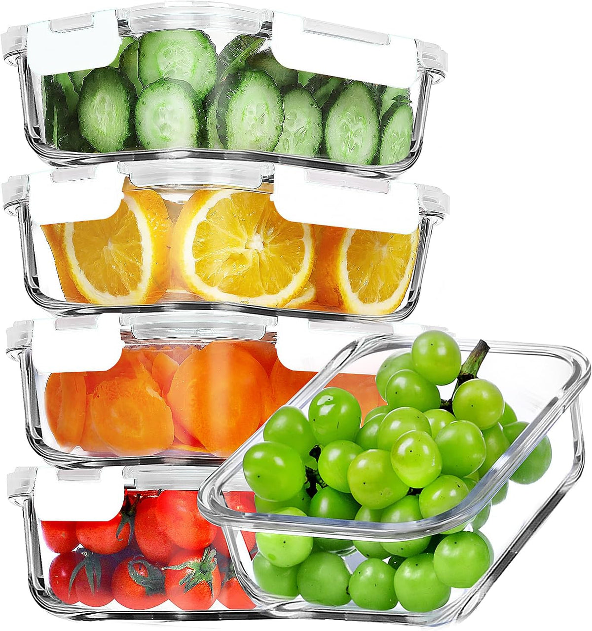 VERONES 5 Pack 36 OZ Glass Meal Prep Containers, Airtight Glass Lunch Containers Set, Glass Food Storage Containers with Lids,Exclusive of BPA, for Microwave, Oven, Freezer & Dishwasher Friendly,Grey