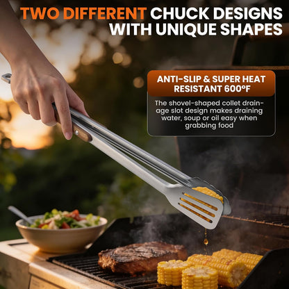 16-Inch Grilling Tongs,Extra Long BBQ Tongs Barbecue Tong with Wood Handles