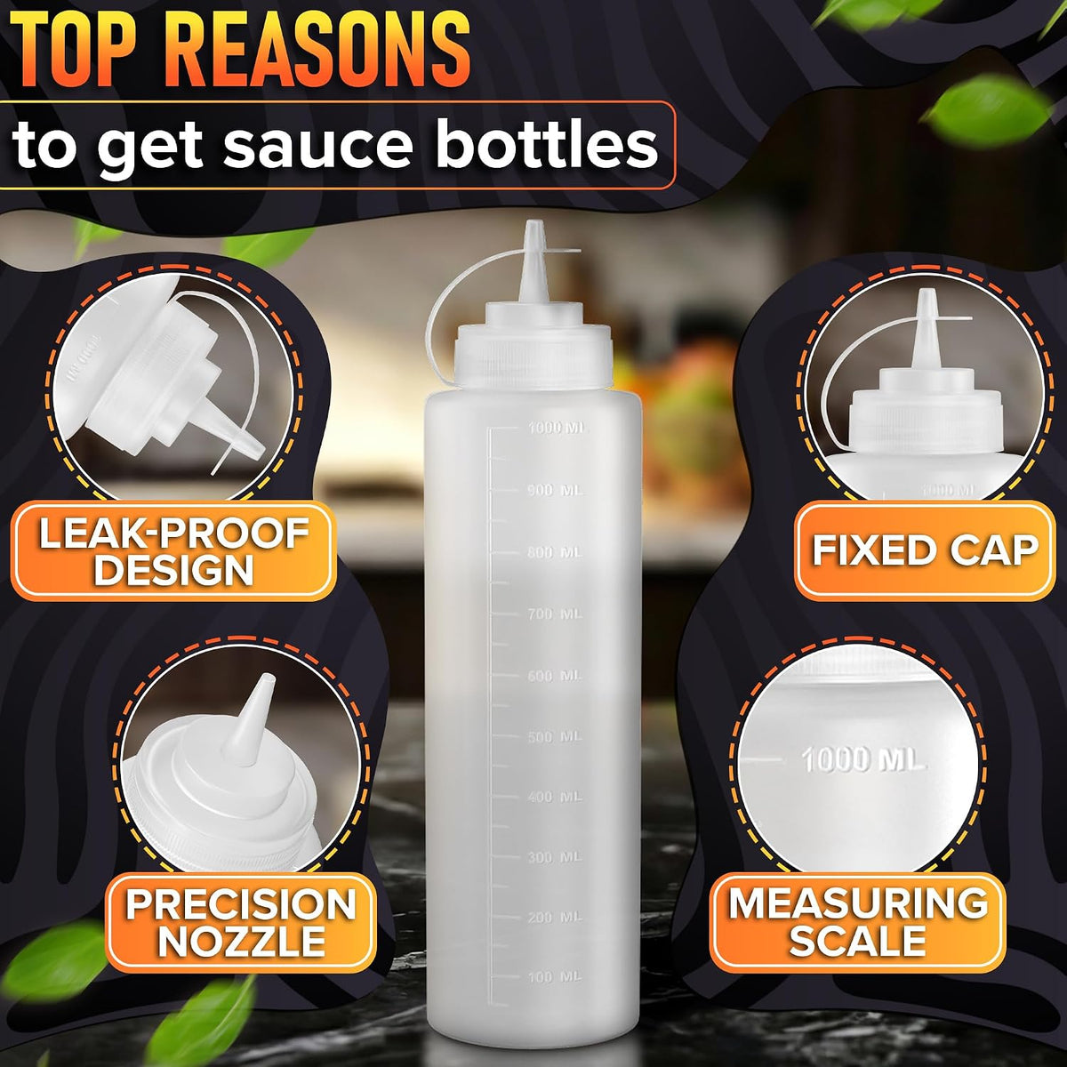 BURIUS Inverted Condiment Squeeze Bottles 16 oz for Sauces, Honey